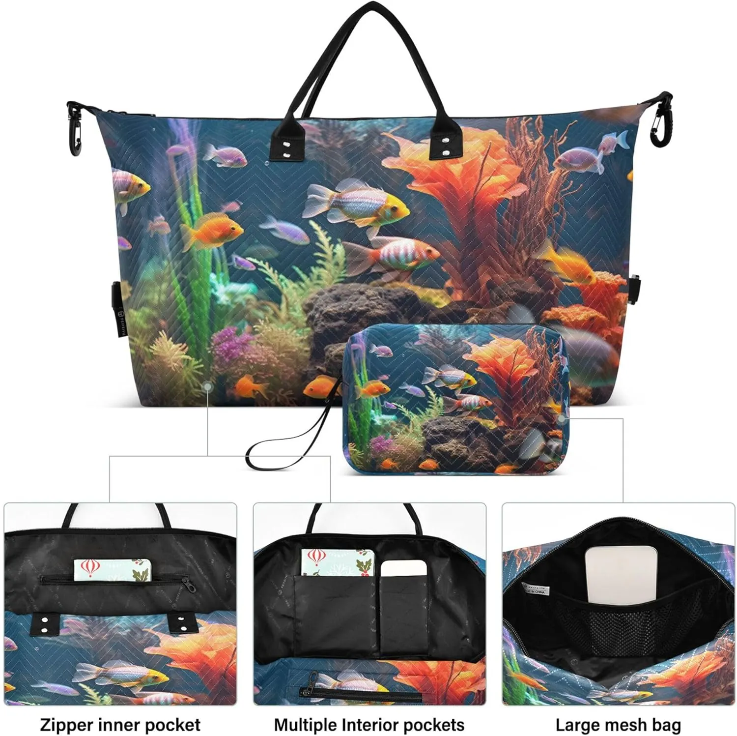 Exnundod Women Weekender Bags Ropical Sea Underwater Fishes Travel Duffel Bags Carry On Overnight Bag Coral Reef Large Hospital Tote Luggage