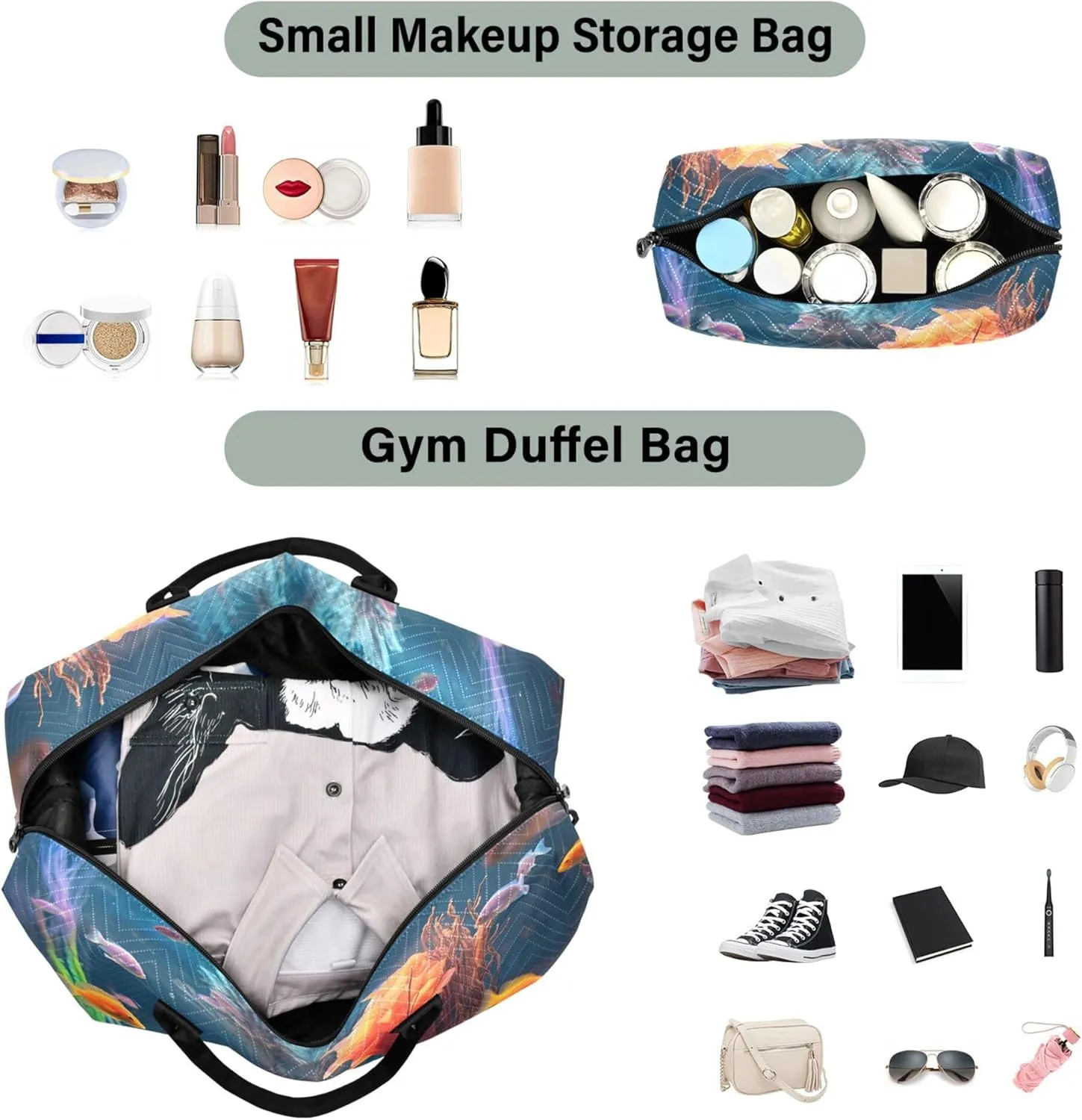 Exnundod Women Weekender Bags Ropical Sea Underwater Fishes Travel Duffel Bags Carry On Overnight Bag Coral Reef Large Hospital Tote Luggage