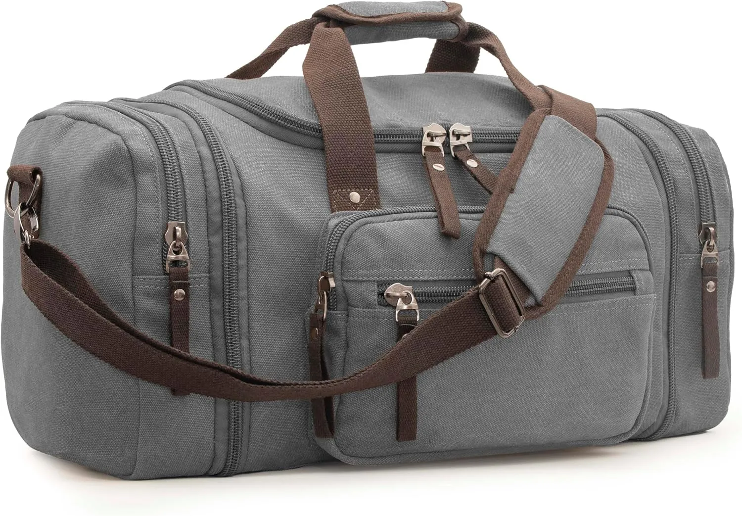 Expandable 60L Large Capacity Canvas Travel Bag With Adjustable Shoulder Strap - Big Heavy Duty Crossbody Weekender - Grey
