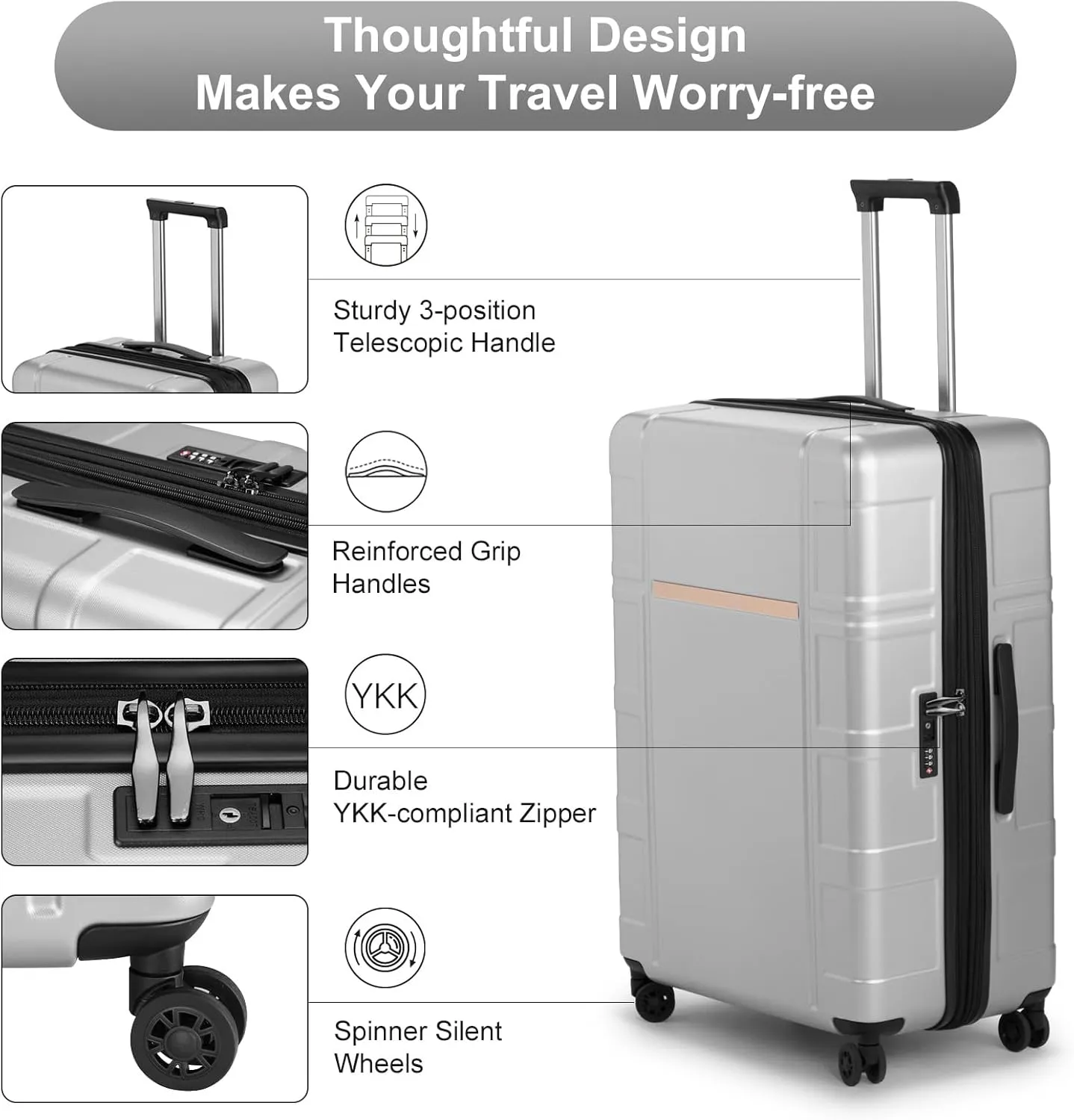 Expandable Carry on Luggage 22x14x9 Airline Approved, ABS PC HardShell Small Suitcase with Wheels, Waterproof Durable Carry on Suitcase with TSA Lock for Travel Business - Silver Gray, 20In