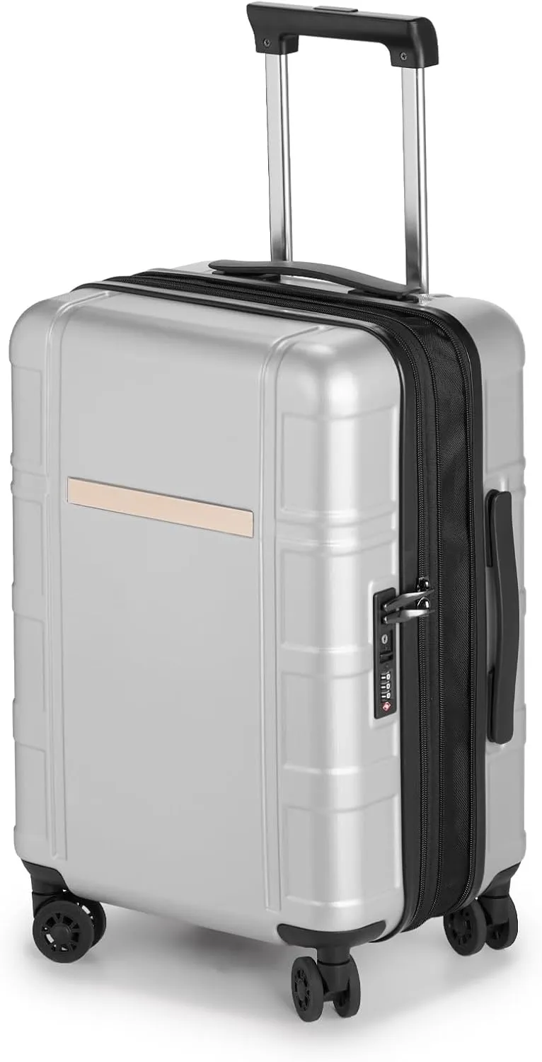 Expandable Carry on Luggage 22x14x9 Airline Approved, ABS PC HardShell Small Suitcase with Wheels, Waterproof Durable Carry on Suitcase with TSA Lock for Travel Business - Silver Gray, 20In