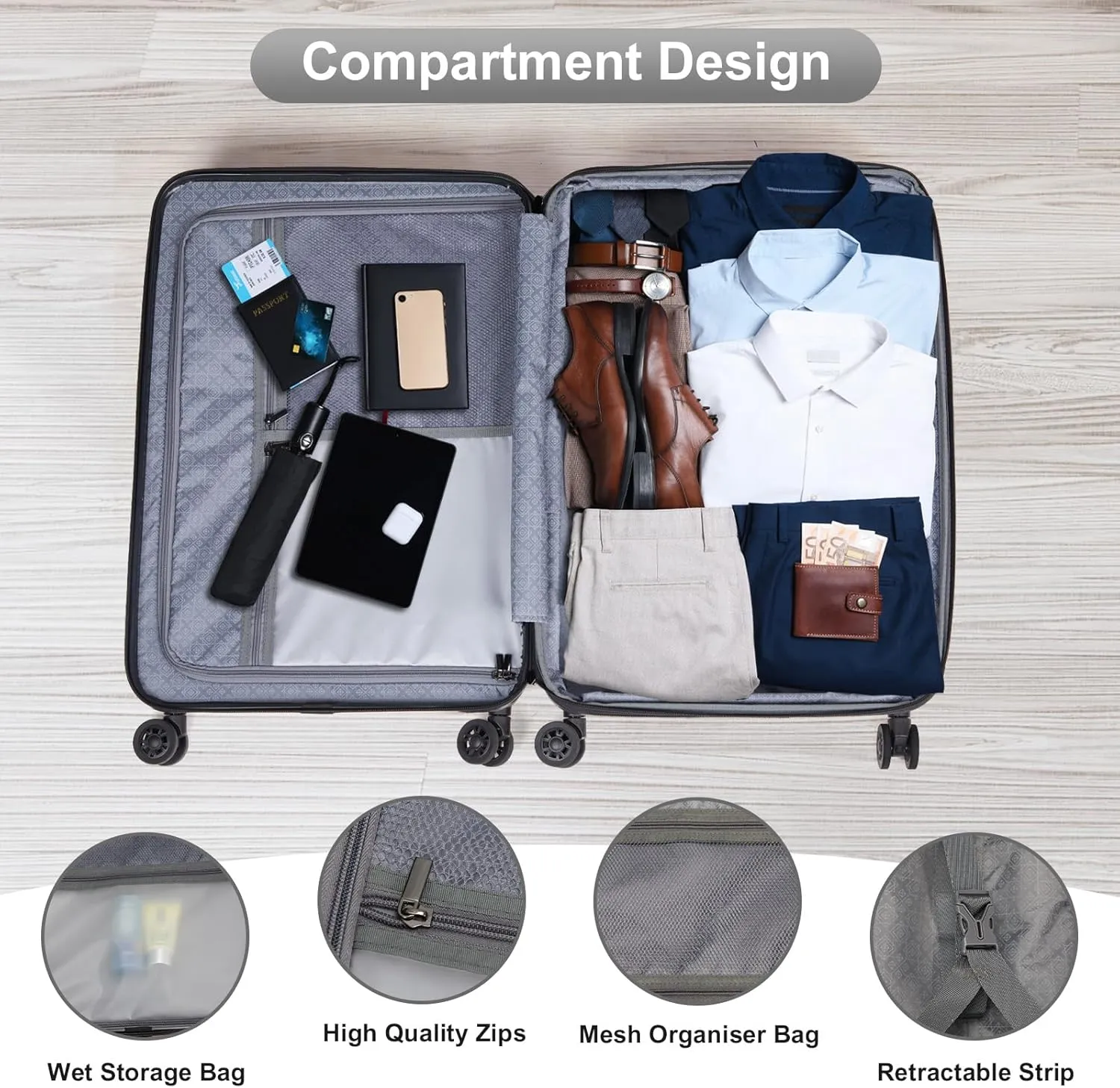 Expandable Carry on Luggage 22x14x9 Airline Approved, ABS PC HardShell Small Suitcase with Wheels, Waterproof Durable Carry on Suitcase with TSA Lock for Travel Business - Silver Gray, 20In