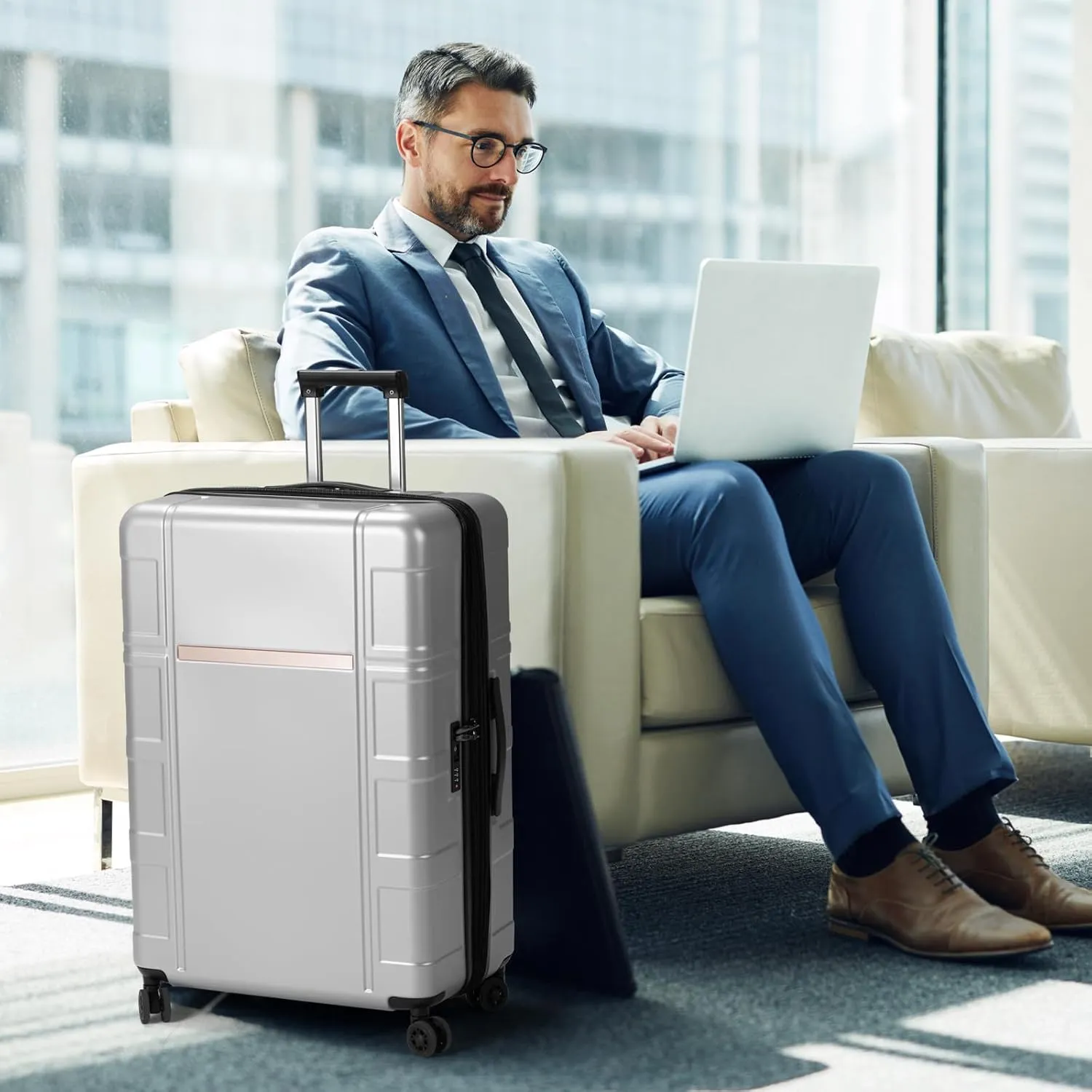 Expandable Carry on Luggage 22x14x9 Airline Approved, ABS PC HardShell Small Suitcase with Wheels, Waterproof Durable Carry on Suitcase with TSA Lock for Travel Business - Silver Gray, 20In