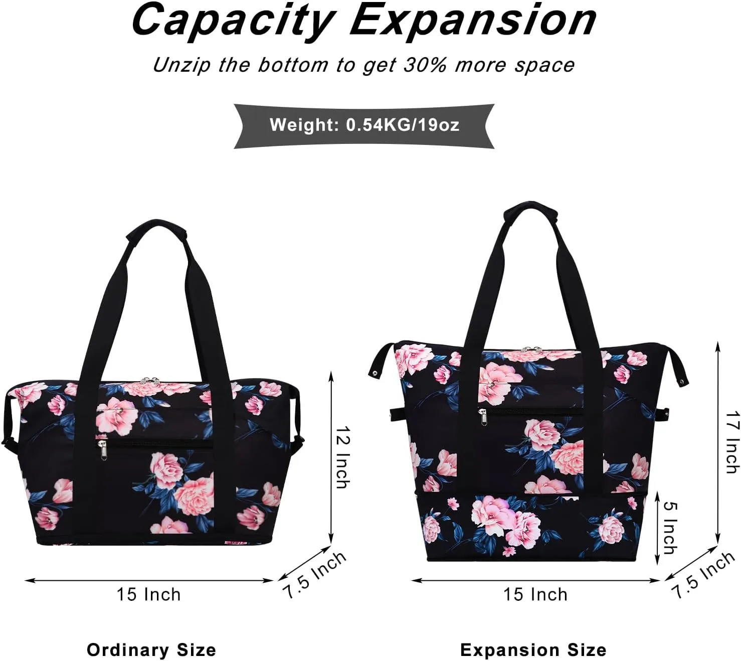 Expandable Duffel Bag for Women with Trolley Sleeve/Wet Pocket Weekender Travel Tote Large Carry On Overnight Luggage
