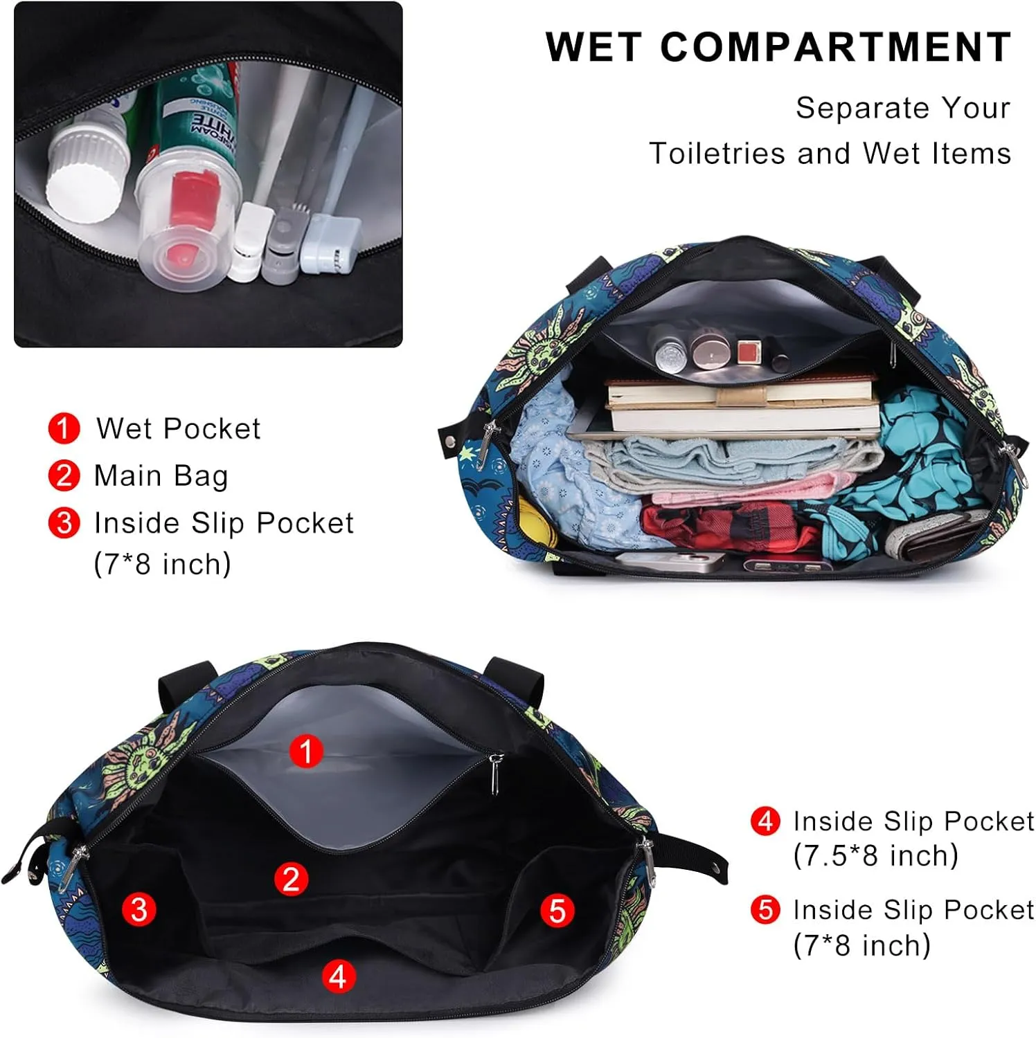 Expandable Duffel Bag for Women with Trolley Sleeve/Wet Pocket Weekender Travel Tote Large Carry On Overnight Luggage