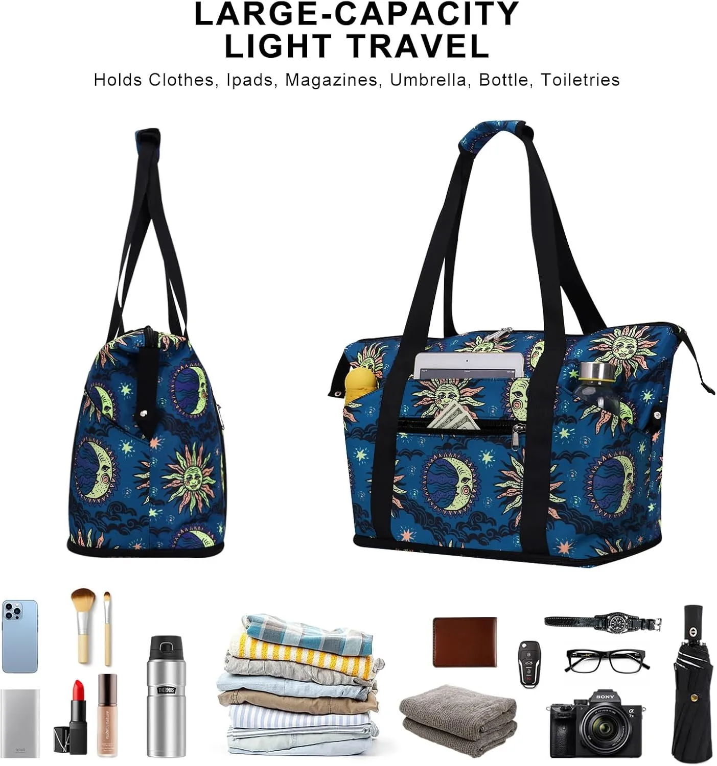 Expandable Duffel Bag for Women with Trolley Sleeve/Wet Pocket Weekender Travel Tote Large Carry On Overnight Luggage