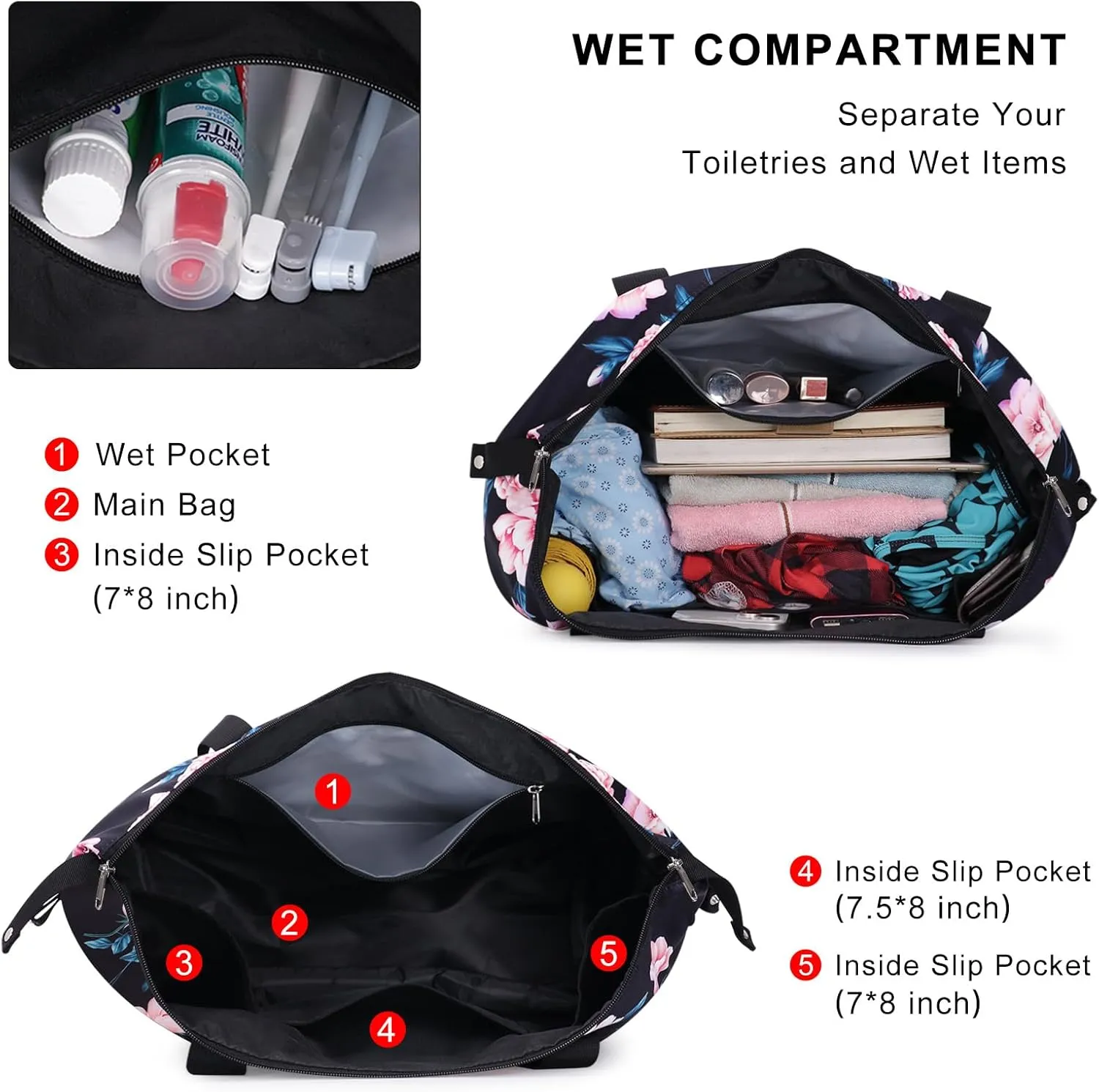 Expandable Duffel Bag for Women with Trolley Sleeve/Wet Pocket Weekender Travel Tote Large Carry On Overnight Luggage