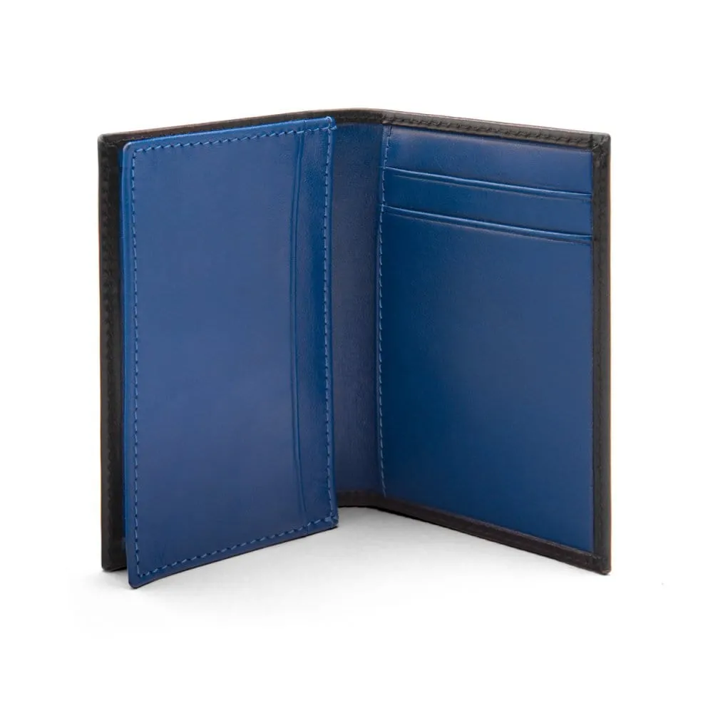Expandable Leather Business Card Case - Black With Cobalt