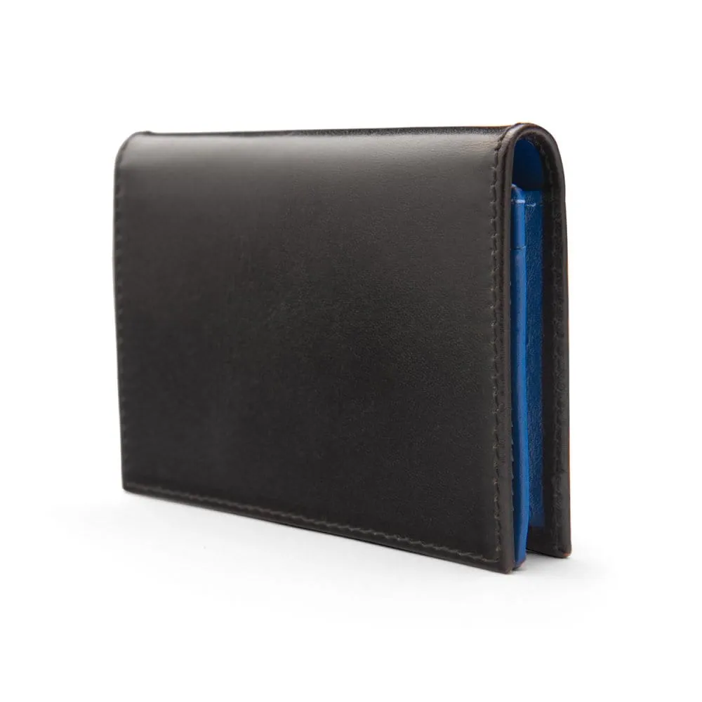Expandable Leather Business Card Case - Black With Cobalt