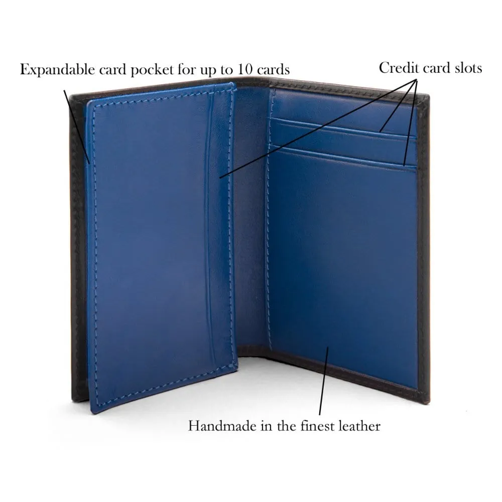 Expandable Leather Business Card Case - Black With Cobalt