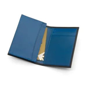 Expandable Leather Business Card Case - Black With Cobalt