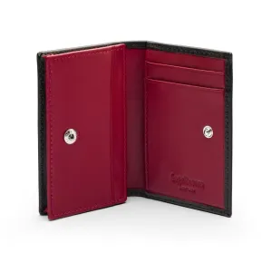 Expandable Leather Business Card Holder With Stud - Black With Burgundy