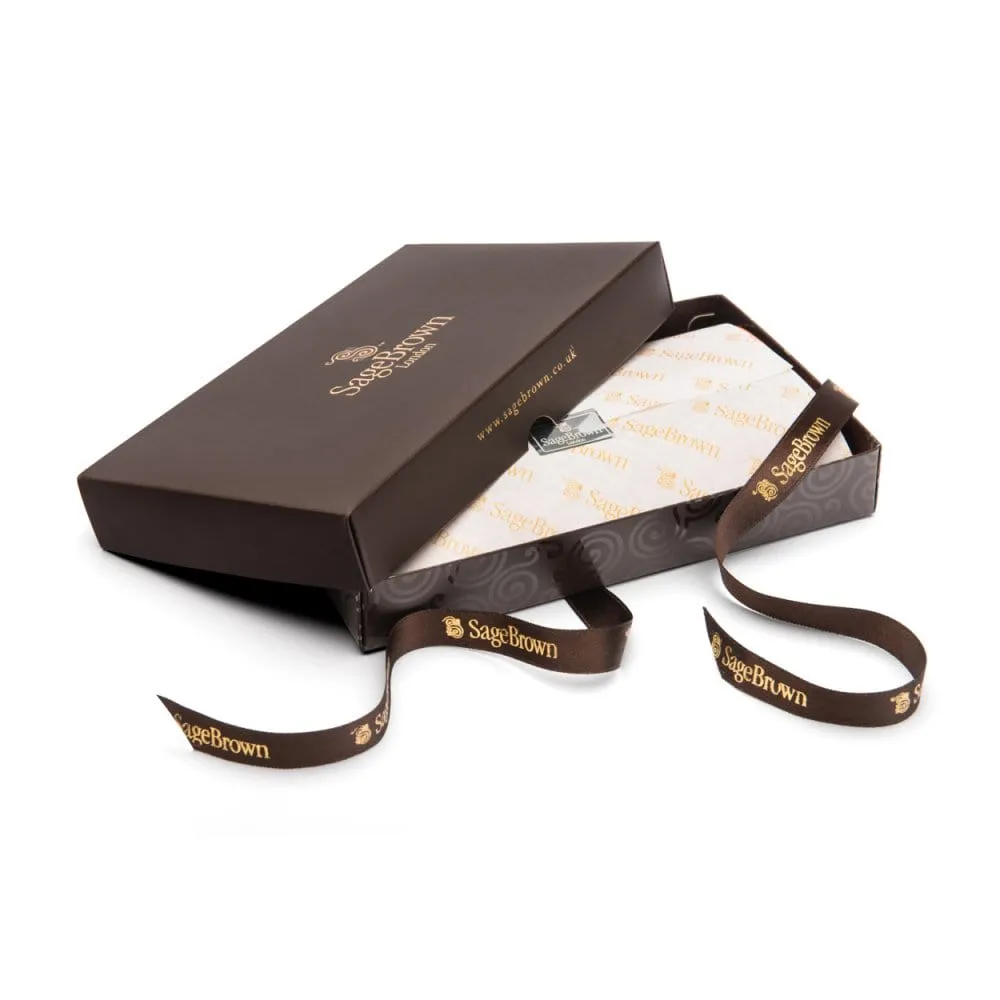 Expandable Leather Business Card Holder With Stud - Black With Burgundy