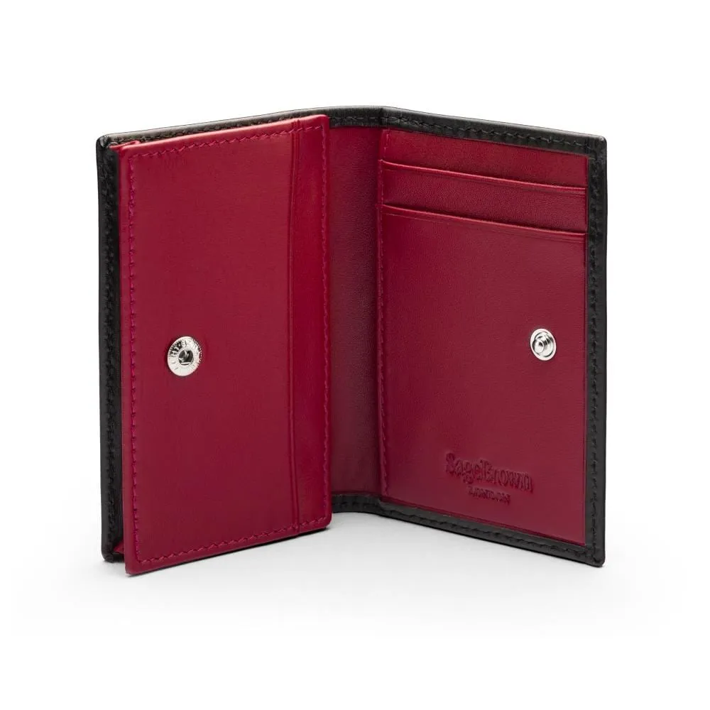 Expandable Leather Business Card Holder With Stud - Black With Burgundy