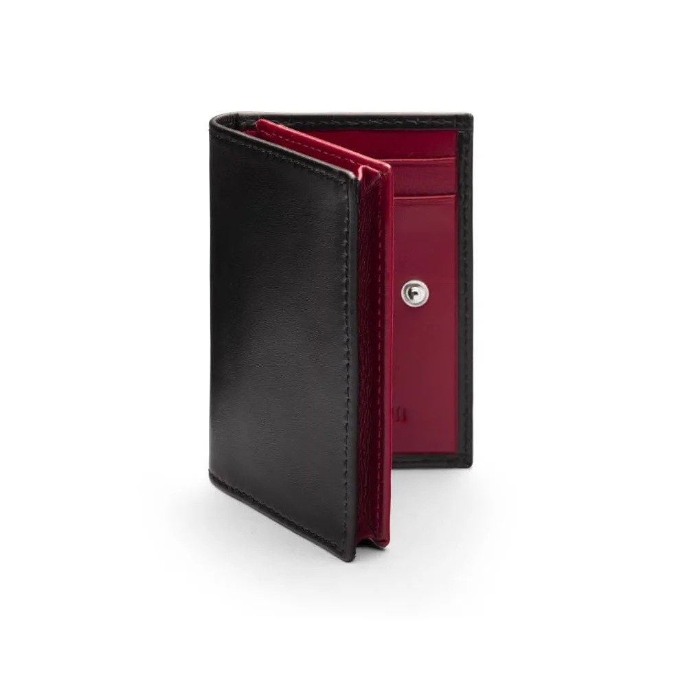 Expandable Leather Business Card Holder With Stud - Black With Burgundy