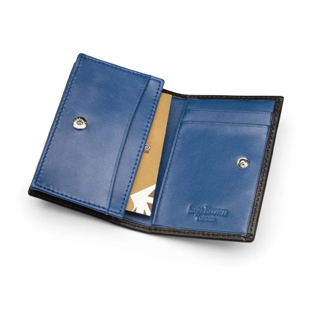 Expandable Leather Business Card Holder With Stud - Black With Cobalt