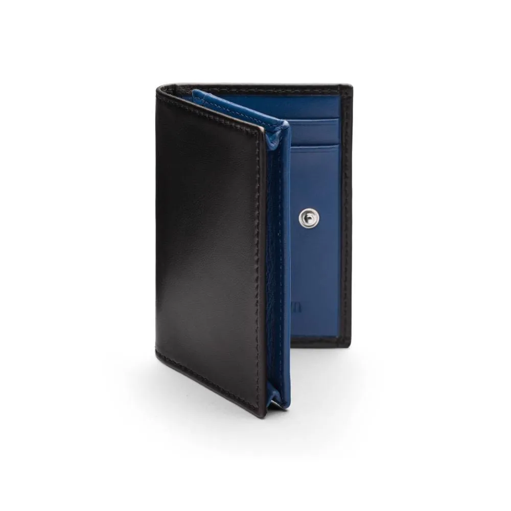 Expandable Leather Business Card Holder With Stud - Black With Cobalt