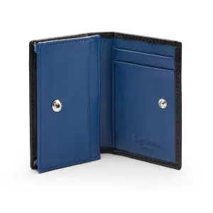 Expandable Leather Business Card Holder With Stud - Black With Cobalt