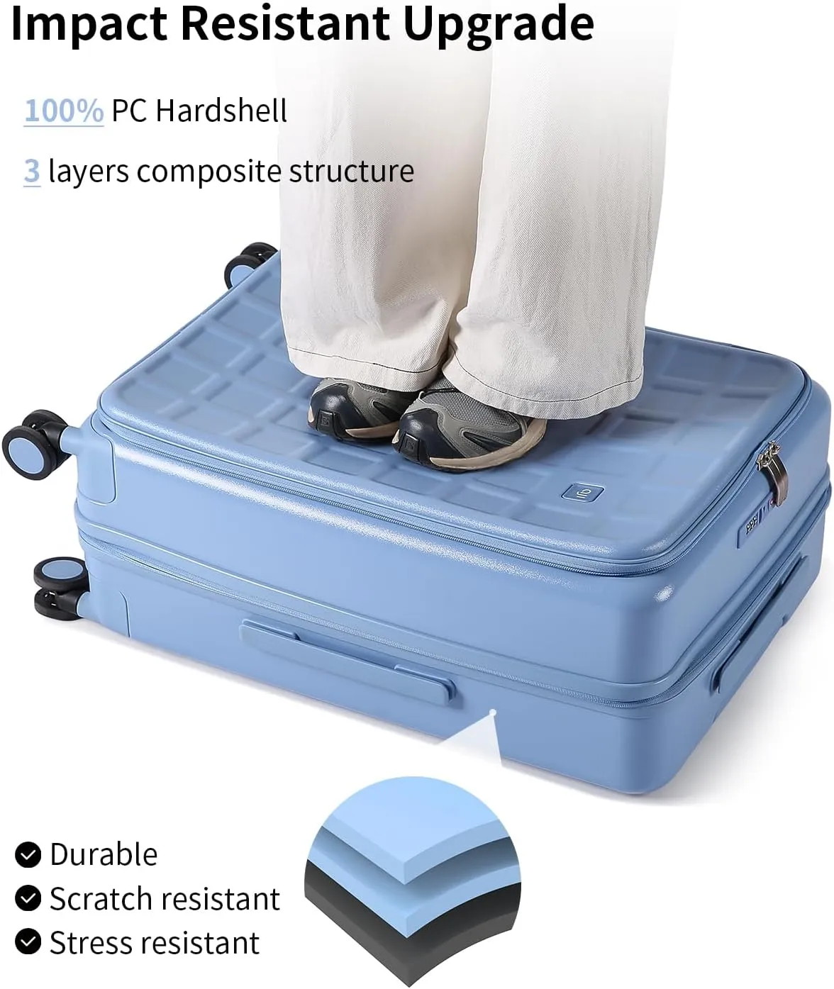 Expandable Top Opening 26 Inch Checked Luggage with Spinner Wheels, Large Suitcase with TSA Lock, Hard Shell Travel luggage Suitcases for Men Women, for 20 Days Travel, Blueberry Blue