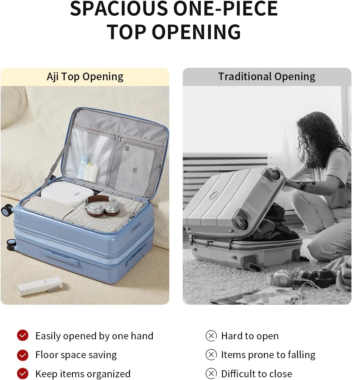 Expandable Top Opening 26 Inch Checked Luggage with Spinner Wheels, Large Suitcase with TSA Lock, Hard Shell Travel luggage Suitcases for Men Women, for 20 Days Travel, Blueberry Blue