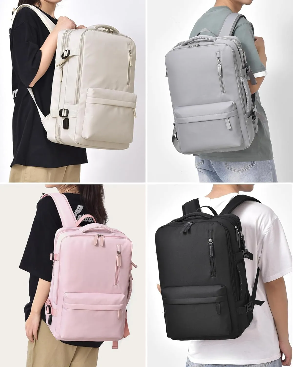 Expandable Travel Backpack for Men Women, Large Carry on Backpack Airplane Approved 15.6" Laptop Backpack with USB Charging Port,Water Resistant Lightweight Daypack for Flight 50L Beige