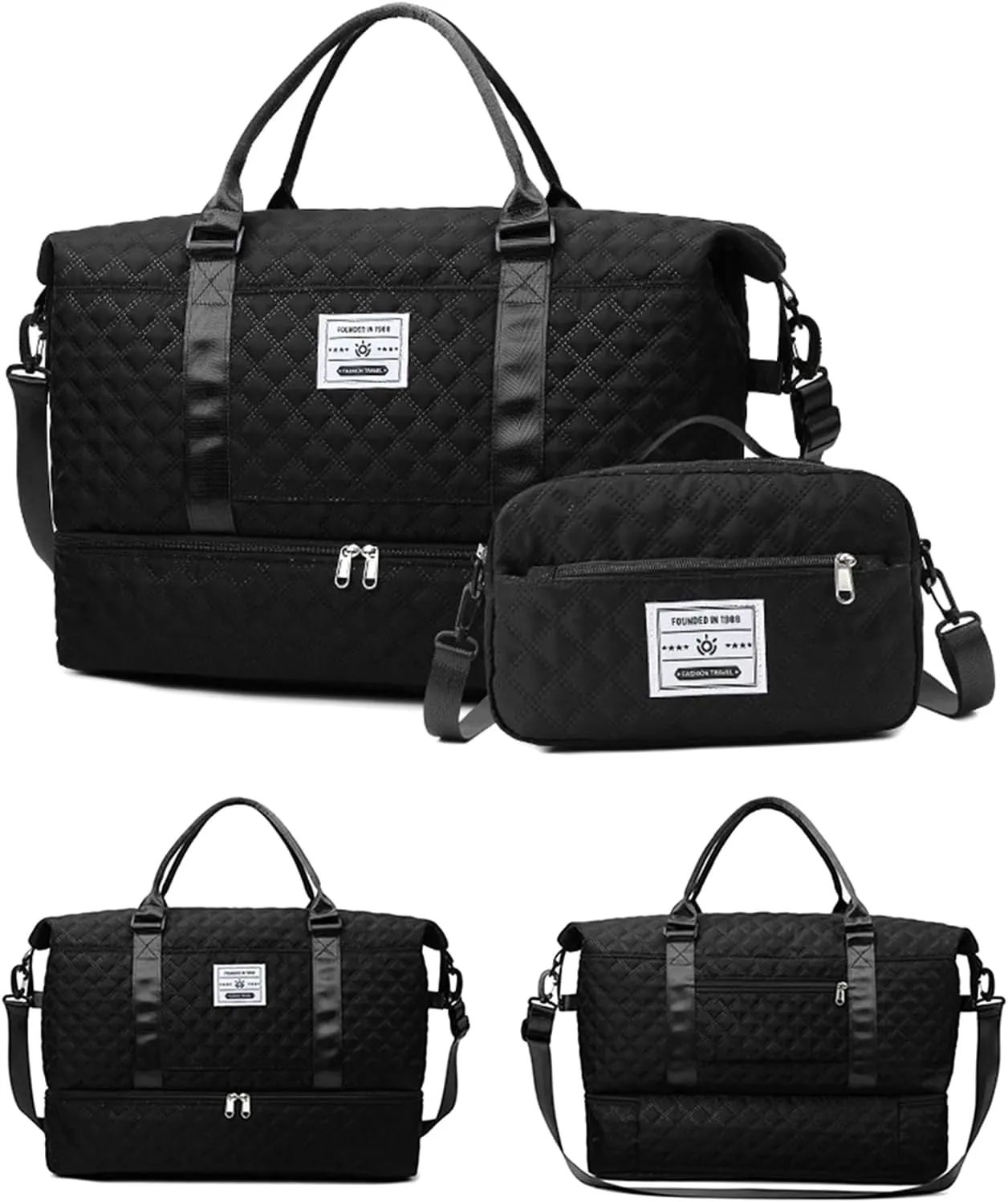 Expandable Weekender Bag for Women - Waterproof Large Capacity Travel Duffle with Multi-Compartment Organizer, Weekend Trips & Business Travel (black)