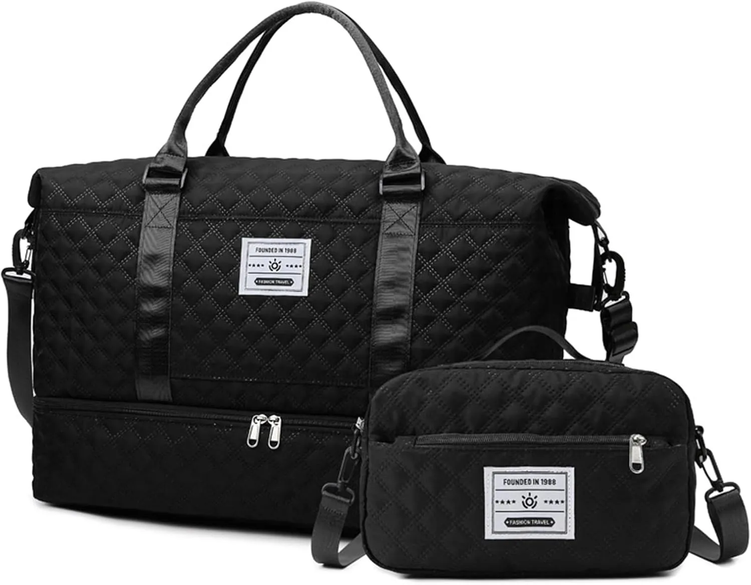 Expandable Weekender Bag for Women - Waterproof Large Capacity Travel Duffle with Multi-Compartment Organizer, Weekend Trips & Business Travel (black)