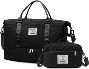 Expandable Weekender Bag for Women - Waterproof Large Capacity Travel Duffle with Multi-Compartment Organizer, Weekend Trips & Business Travel (black)