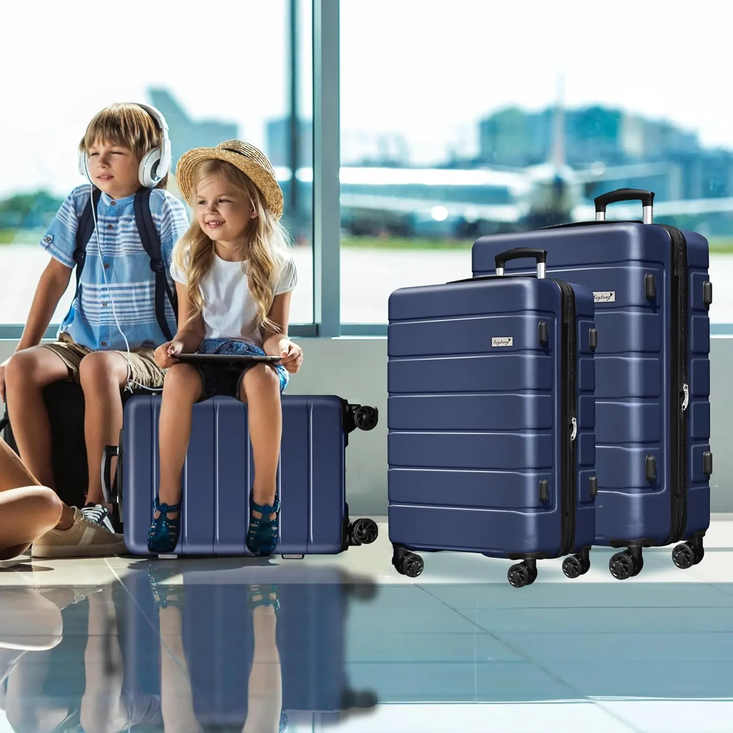 Explorer Expandable Luggage Set 3 Piece, Hardside Carry on Suitcase Sets with Spinner Wheels & TSA Lock, Lightweight Luggage Case for Travel & Business, Navy Blue (20in/24in/28in)