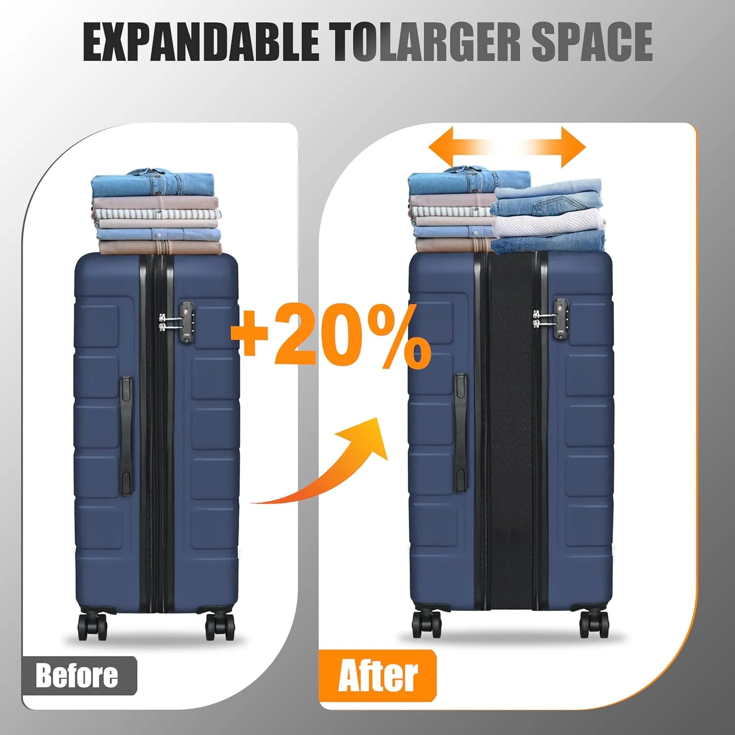 Explorer Expandable Luggage Set 3 Piece, Hardside Carry on Suitcase Sets with Spinner Wheels & TSA Lock, Lightweight Luggage Case for Travel & Business, Navy Blue (20in/24in/28in)
