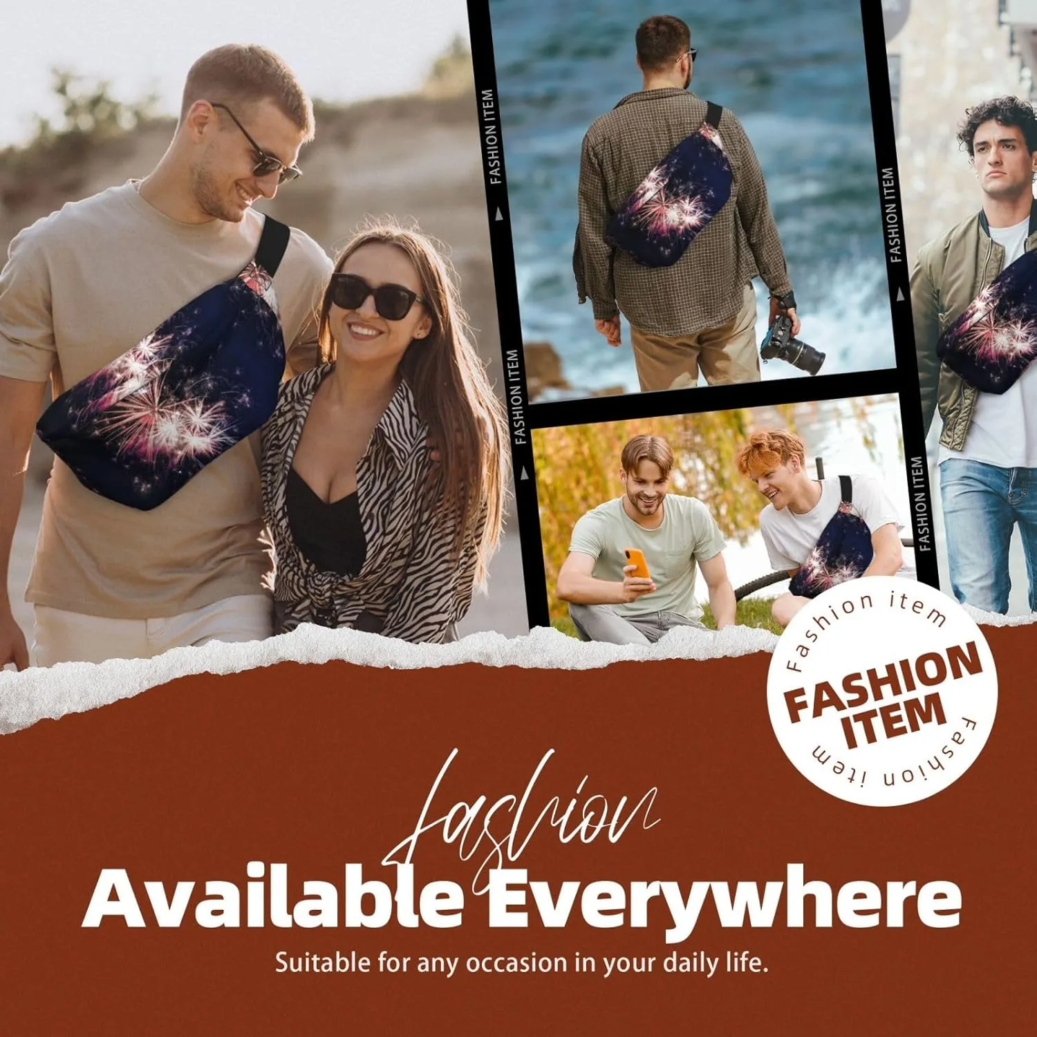 Explosion Firework Fanny Pack Crossbody Bag â€“ Fashionable Sling Bag for Travel, Running, Cycling, and Everyday Use
