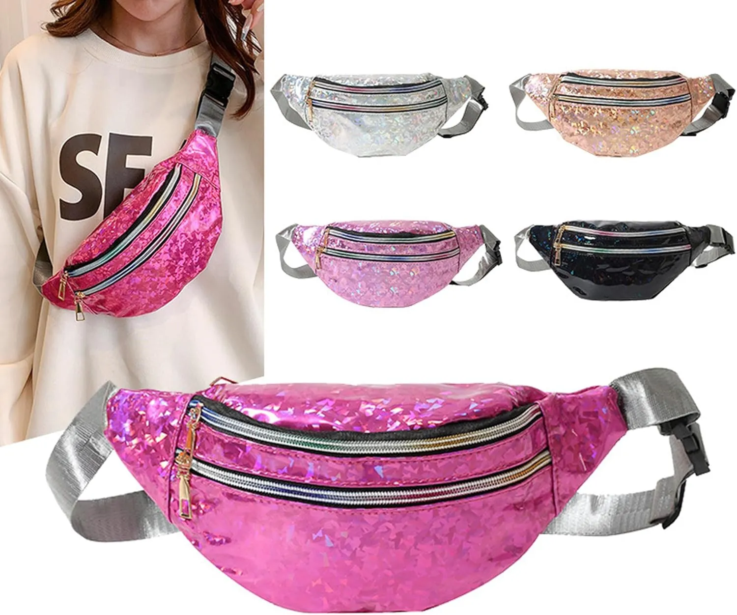 eYLun Women Holographic Fanny Pack Belt Bag Crossbody Bag Waist Bag Waterproof Waist Packs Bumbag Running Traveling Yellow