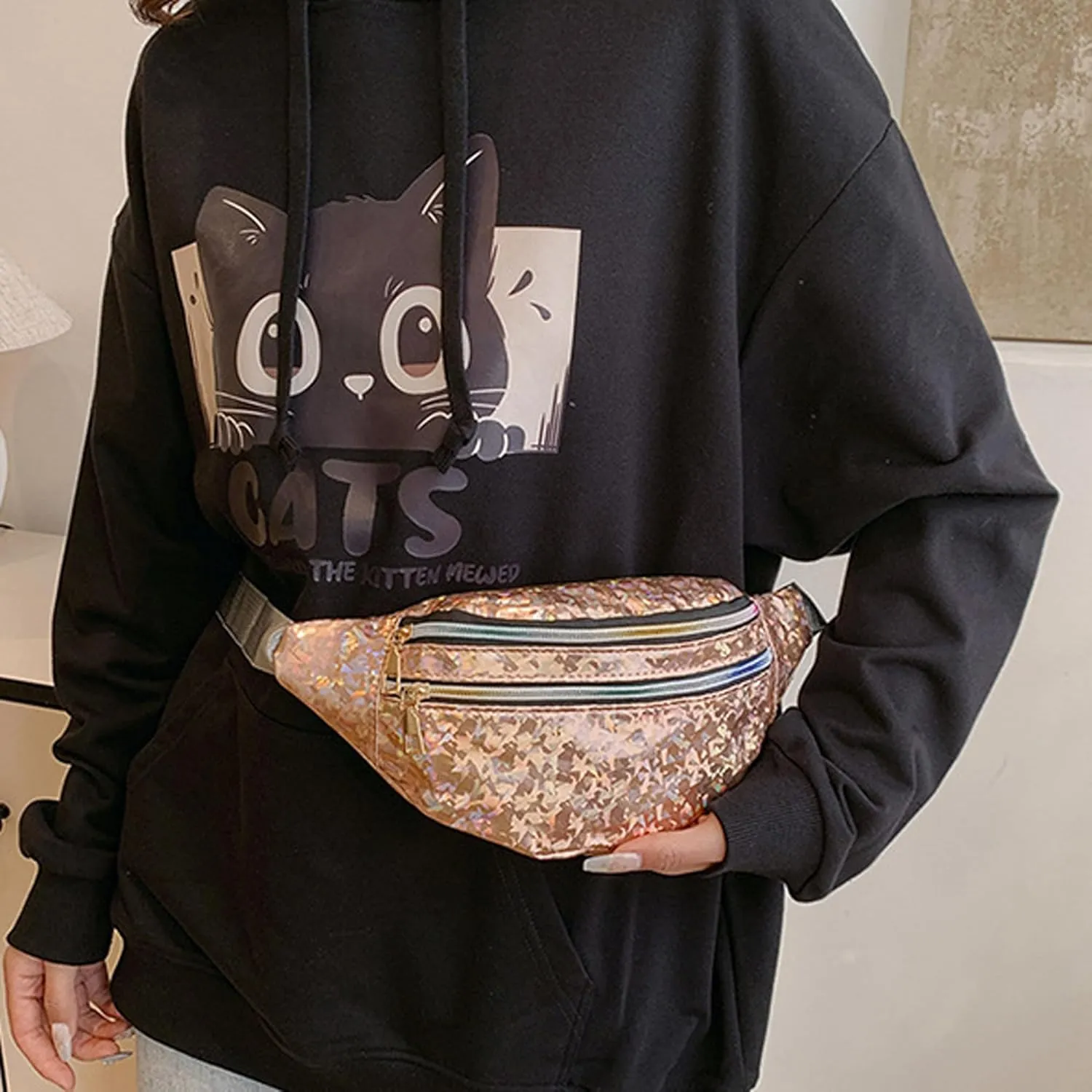 eYLun Women Holographic Fanny Pack Belt Bag Crossbody Bag Waist Bag Waterproof Waist Packs Bumbag Running Traveling Yellow