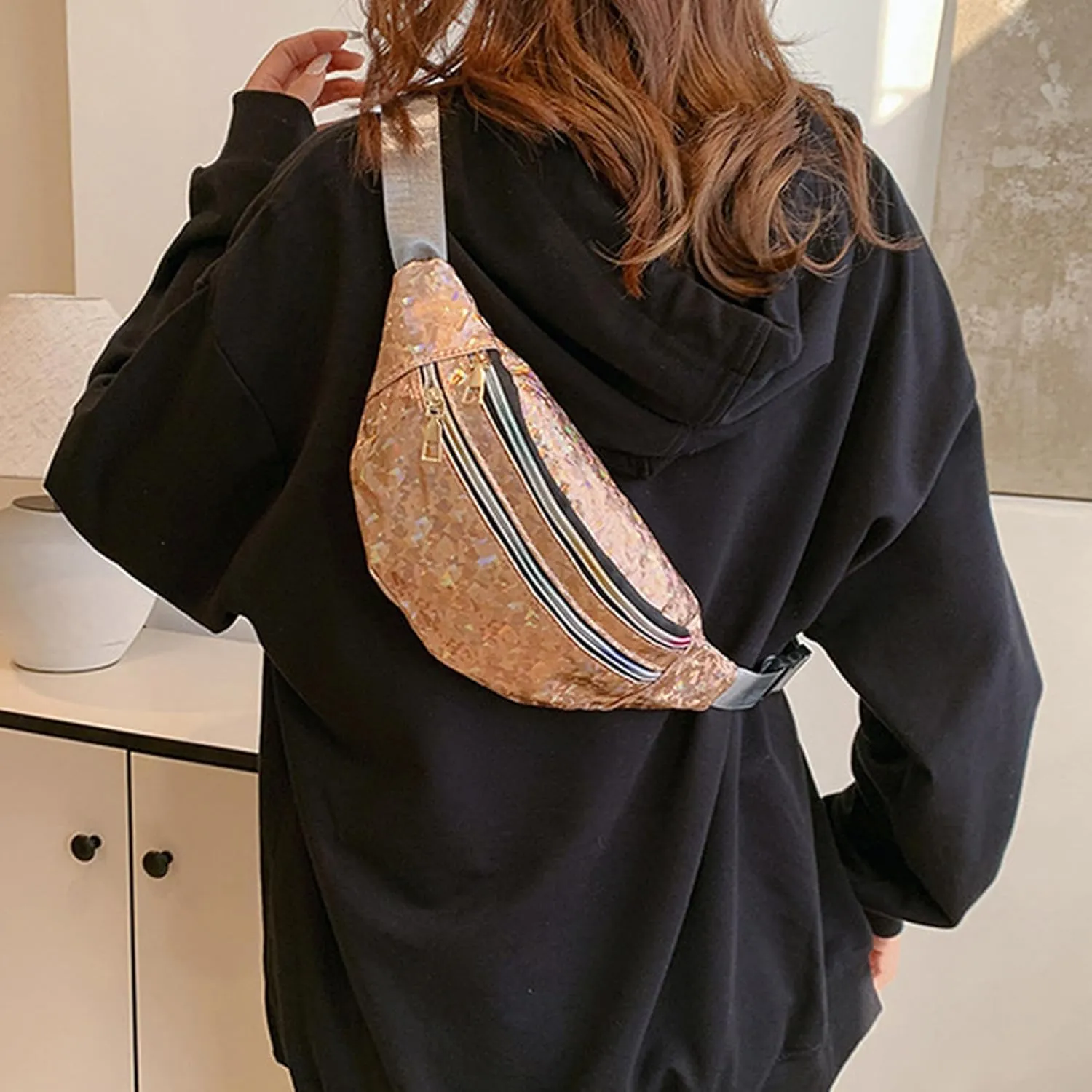 eYLun Women Holographic Fanny Pack Belt Bag Crossbody Bag Waist Bag Waterproof Waist Packs Bumbag Running Traveling Yellow