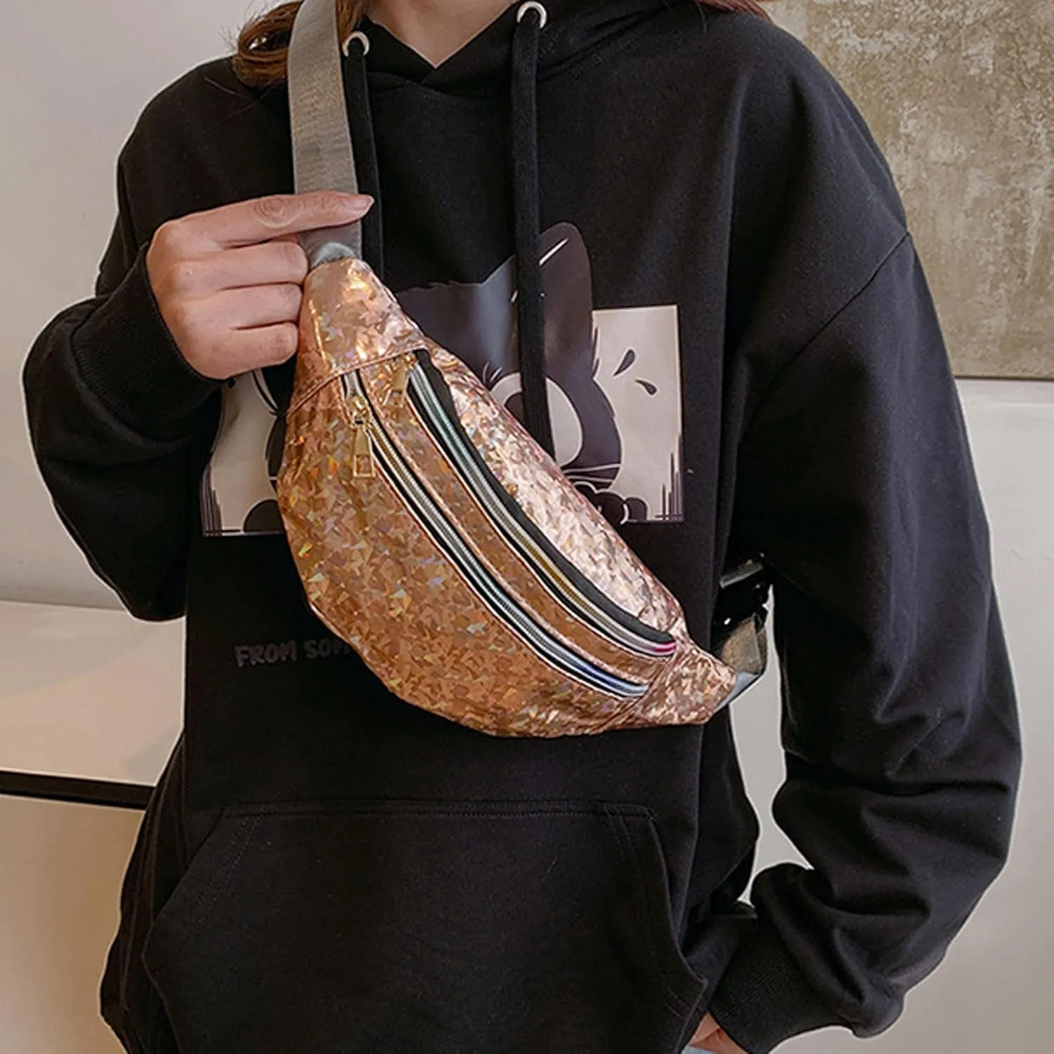 eYLun Women Holographic Fanny Pack Belt Bag Crossbody Bag Waist Bag Waterproof Waist Packs Bumbag Running Traveling Yellow
