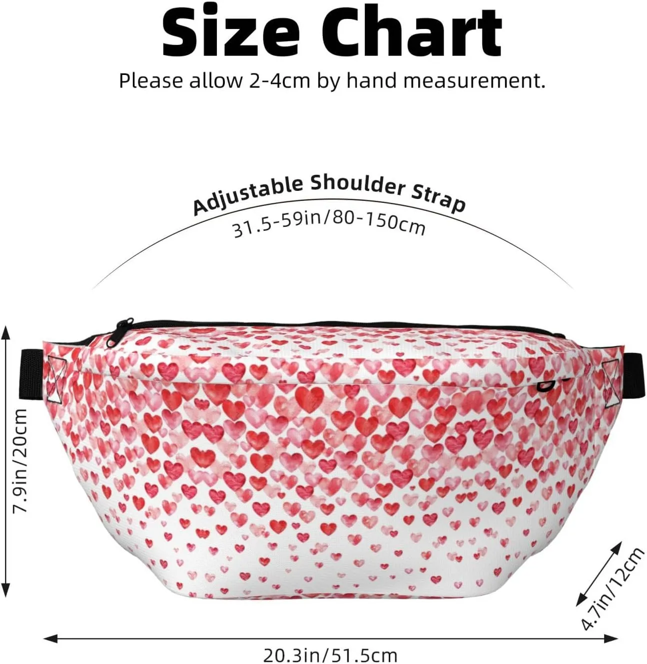 Falling Red Hearts Fanny Pack Crossbody Bag â€“ Fashionable Sling Bag for Travel, Running, Cycling, and Everyday Use
