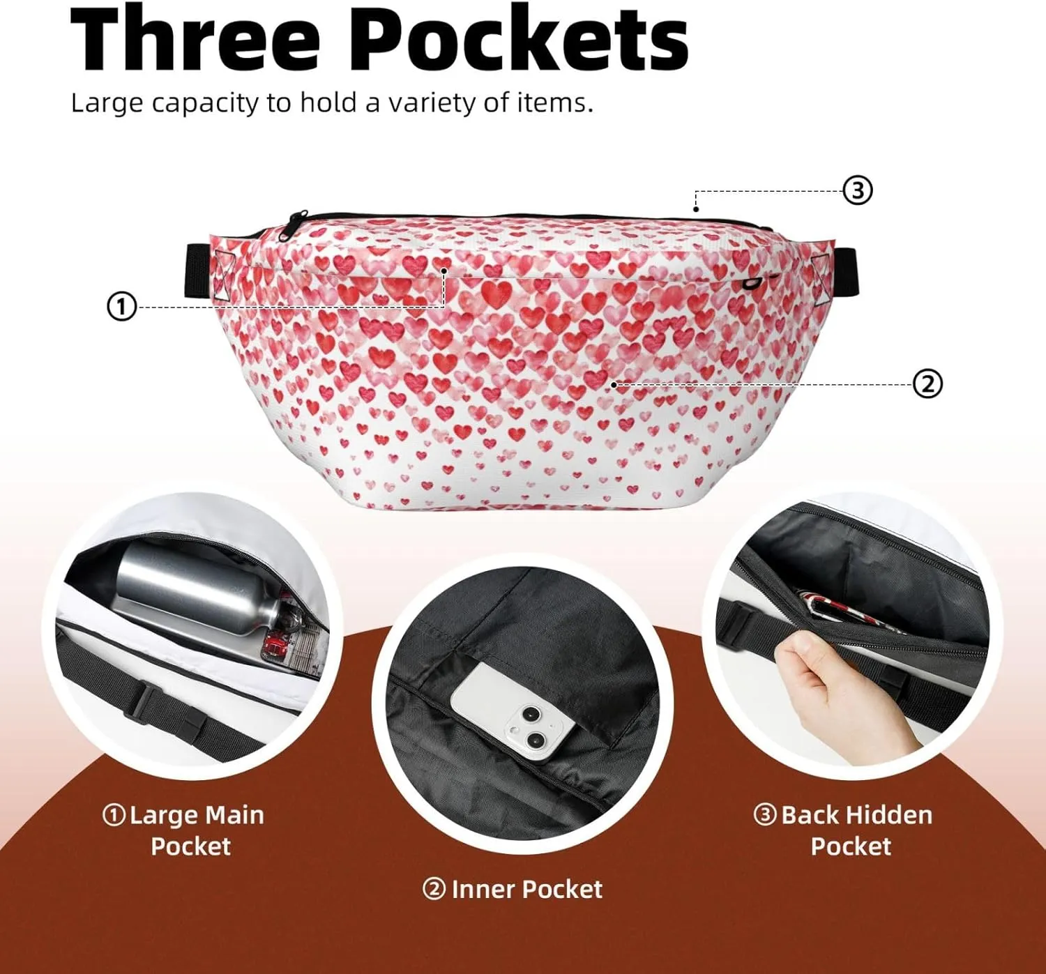 Falling Red Hearts Fanny Pack Crossbody Bag â€“ Fashionable Sling Bag for Travel, Running, Cycling, and Everyday Use