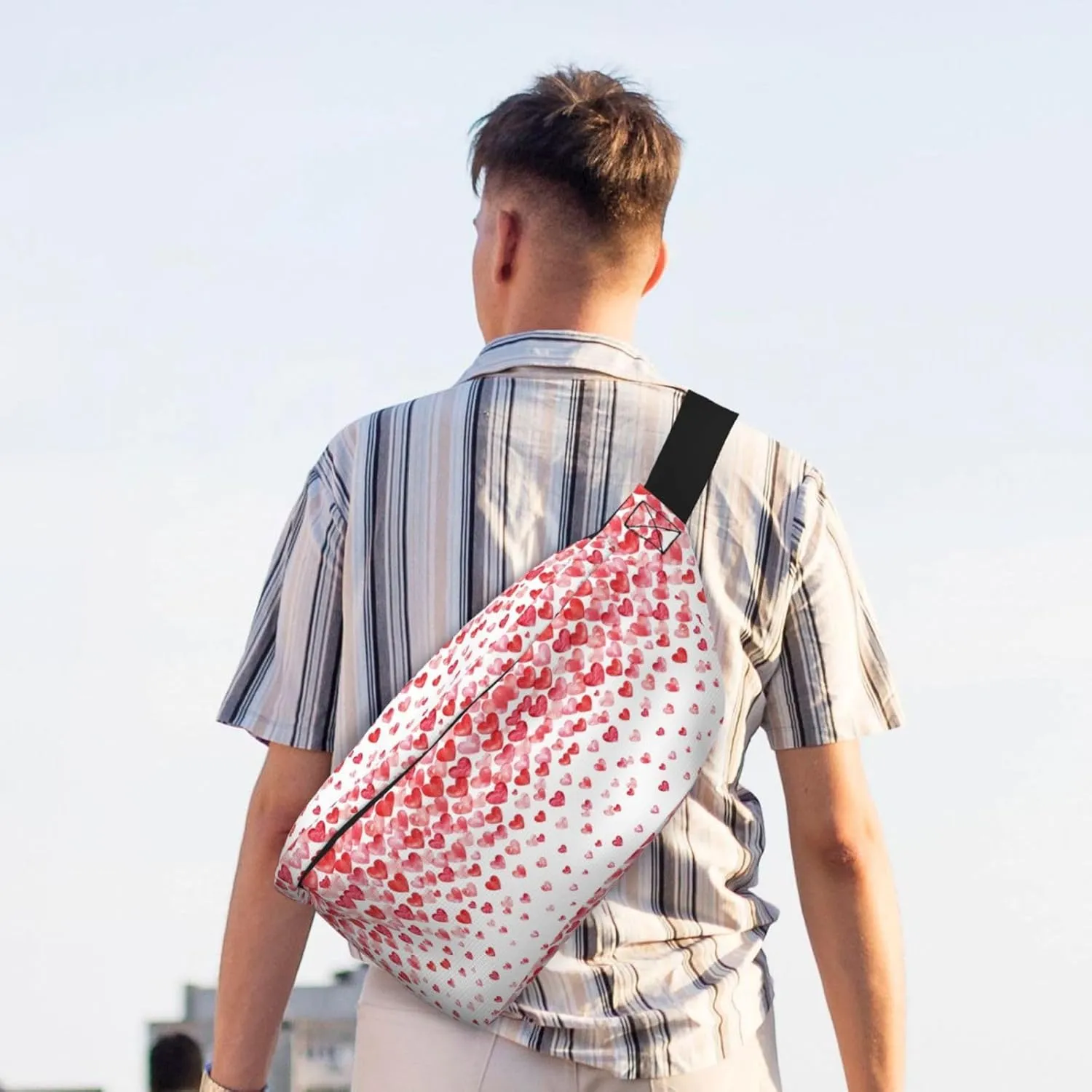 Falling Red Hearts Fanny Pack Crossbody Bag â€“ Fashionable Sling Bag for Travel, Running, Cycling, and Everyday Use