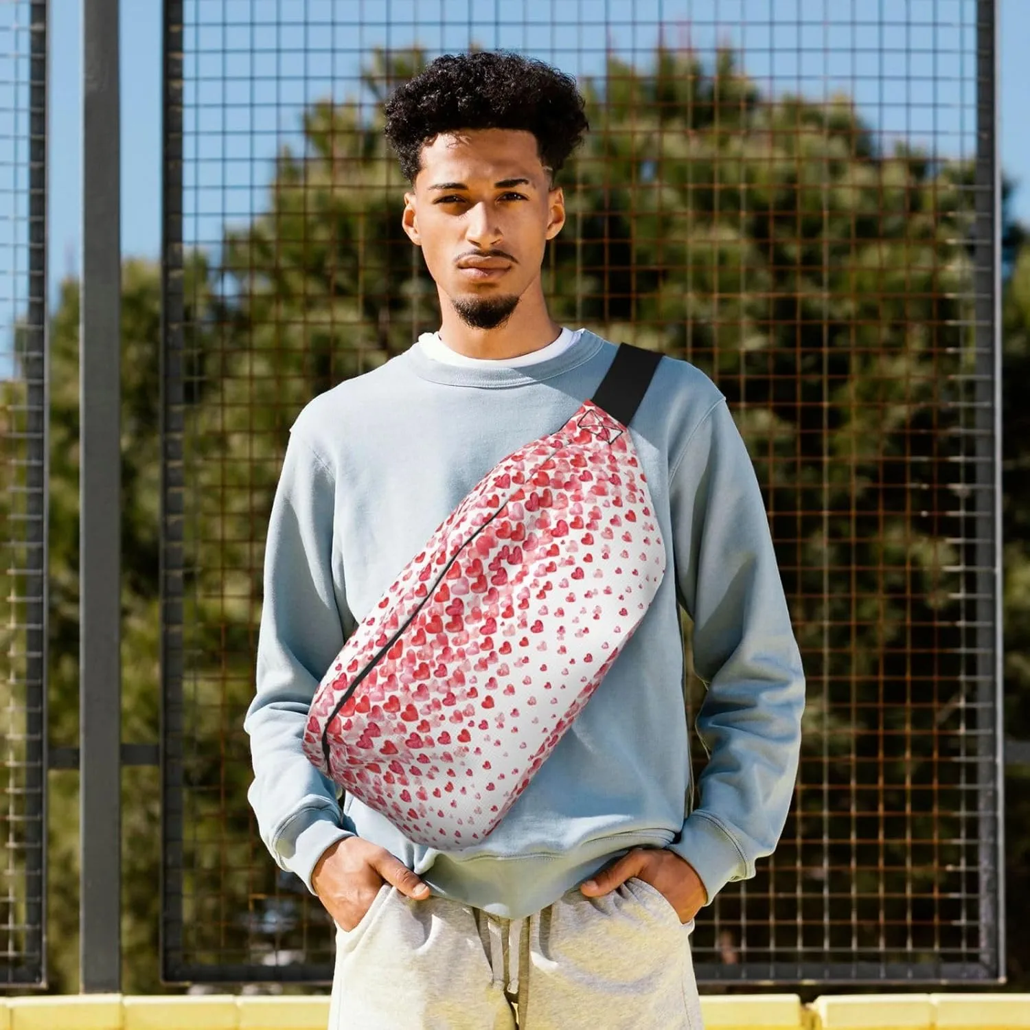 Falling Red Hearts Fanny Pack Crossbody Bag â€“ Fashionable Sling Bag for Travel, Running, Cycling, and Everyday Use