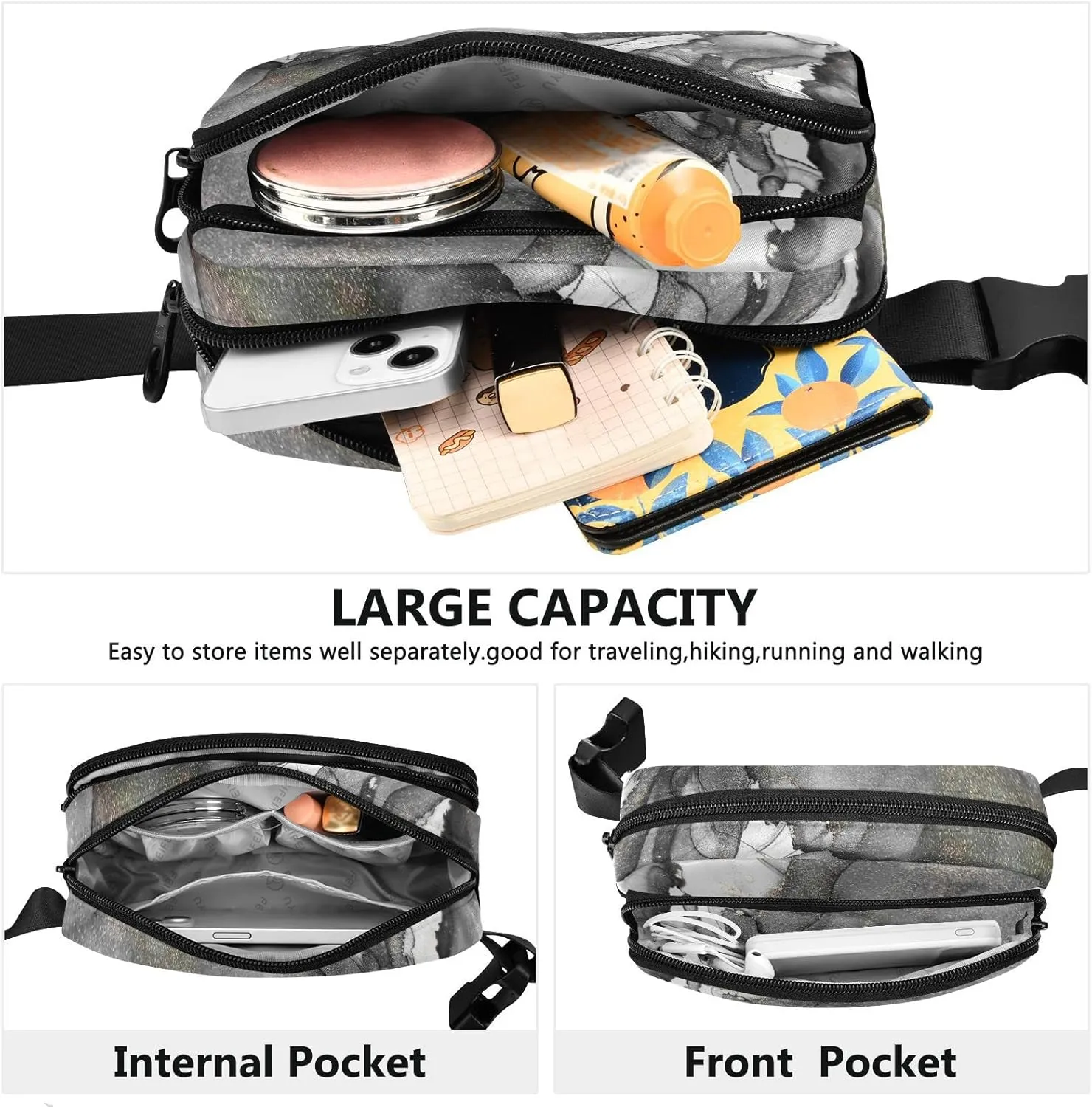 Fanny Pack Crossbody for Women & Men Marble Color Background WaistPack with Adjustable Strap Pack Belt Bag Hip Bum Bag for Running Hiking Cycling Workout Traveling