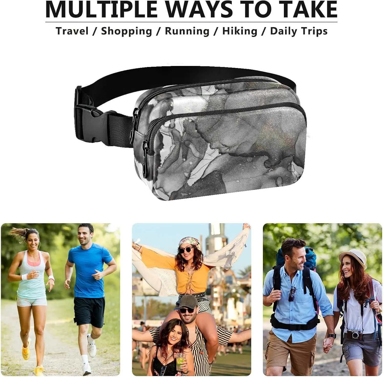 Fanny Pack Crossbody for Women & Men Marble Color Background WaistPack with Adjustable Strap Pack Belt Bag Hip Bum Bag for Running Hiking Cycling Workout Traveling