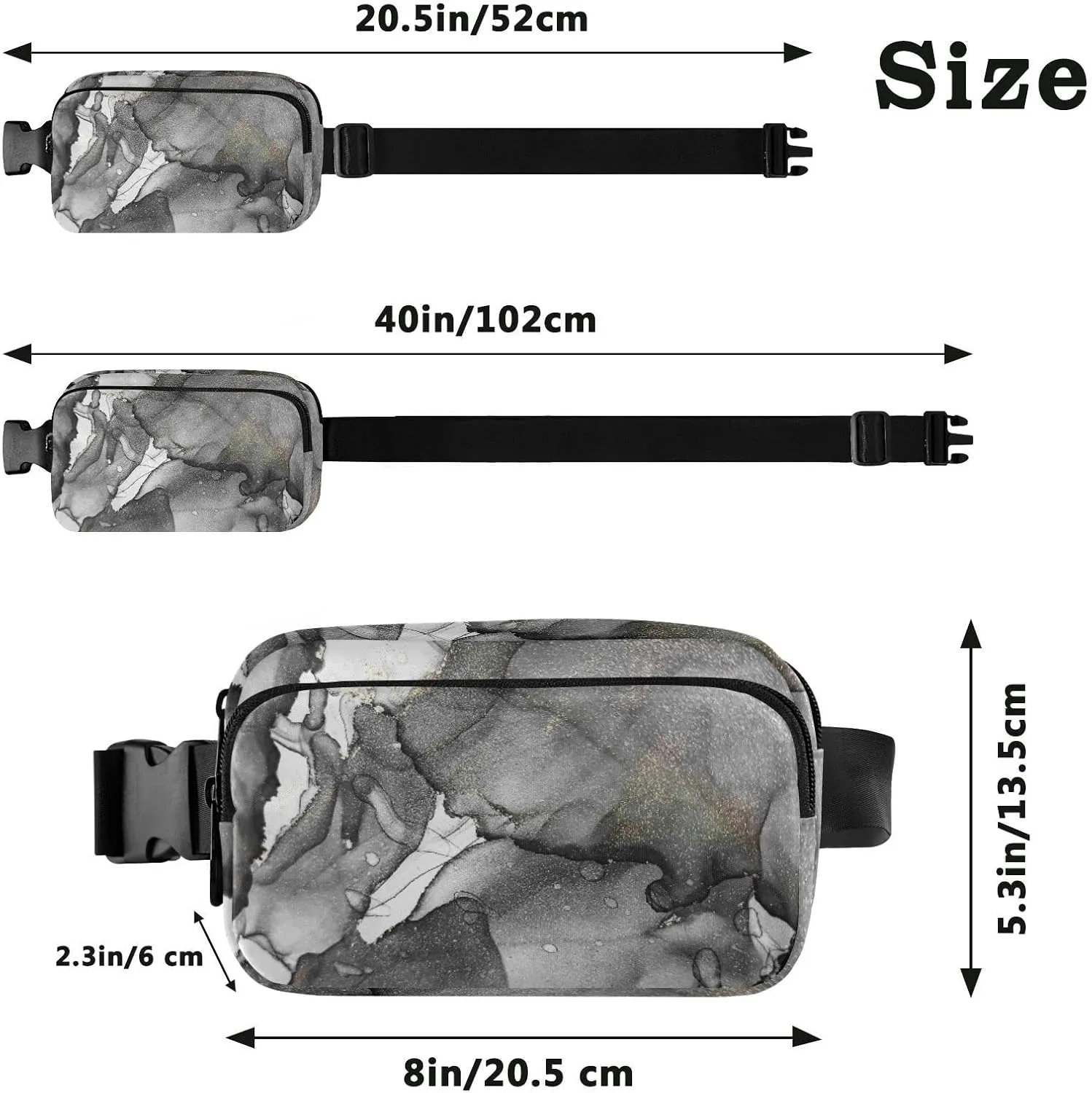 Fanny Pack Crossbody for Women & Men Marble Color Background WaistPack with Adjustable Strap Pack Belt Bag Hip Bum Bag for Running Hiking Cycling Workout Traveling