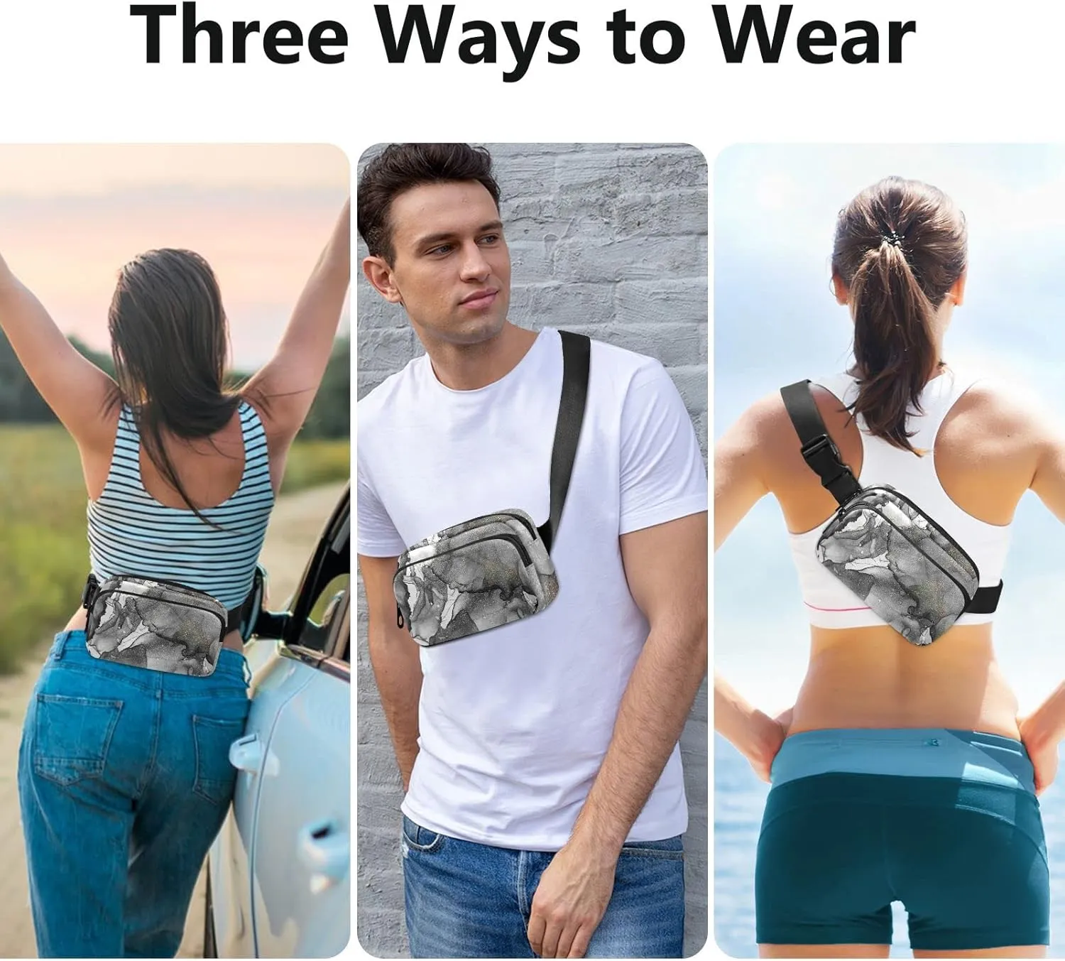 Fanny Pack Crossbody for Women & Men Marble Color Background WaistPack with Adjustable Strap Pack Belt Bag Hip Bum Bag for Running Hiking Cycling Workout Traveling