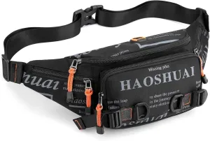 Fanny Pack for Men Women Waist Bag with Headphone Jack Utility Hip Belt Pouch Crossbody Bags Bumbag for Cycling Hiking Walking Fishing Black02