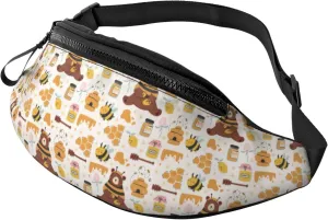Fanny Pack for Women Men, Stylish Crossbody Bag with Adjustable Shoulder Strap - Cute Bee Honey Jar Hive Bear Belt Bag Waist Bag for Outdoors Travel Sports Running