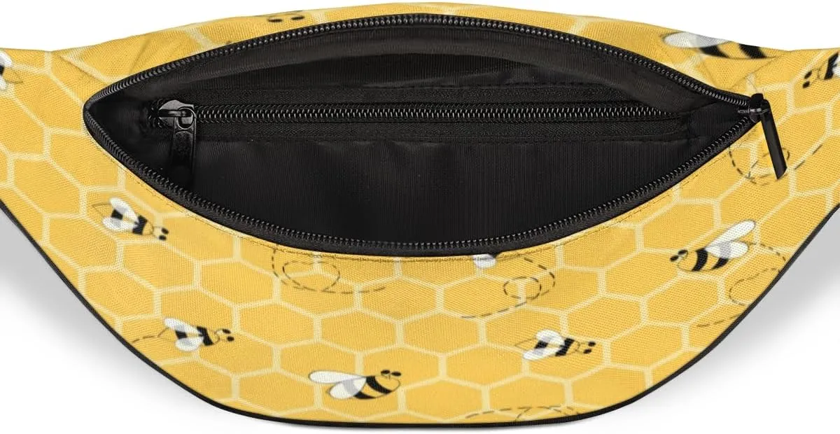 Fanny Pack for Women Men Waist Pack Cartoon Bee Geometric Patterns Crossbody Bag with Adjustable Straps for Hiking Running Walking Travel Cycling
