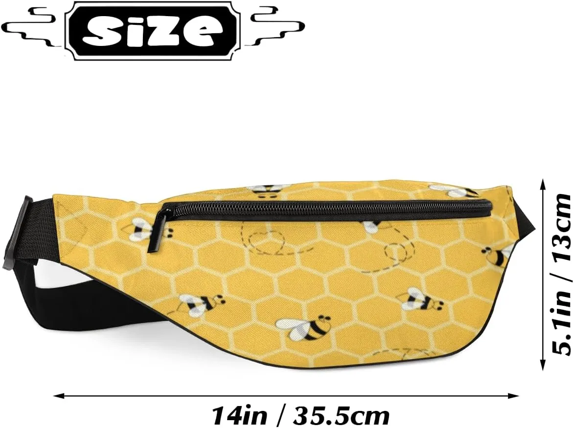 Fanny Pack for Women Men Waist Pack Cartoon Bee Geometric Patterns Crossbody Bag with Adjustable Straps for Hiking Running Walking Travel Cycling