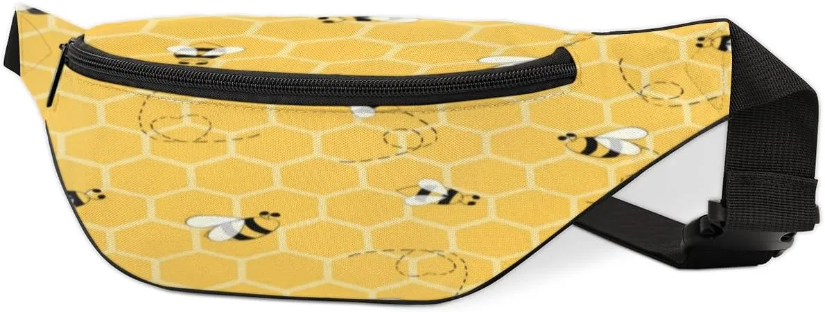 Fanny Pack for Women Men Waist Pack Cartoon Bee Geometric Patterns Crossbody Bag with Adjustable Straps for Hiking Running Walking Travel Cycling