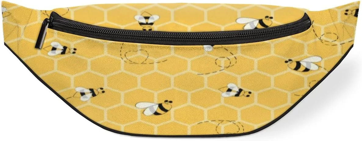Fanny Pack for Women Men Waist Pack Cartoon Bee Geometric Patterns Crossbody Bag with Adjustable Straps for Hiking Running Walking Travel Cycling