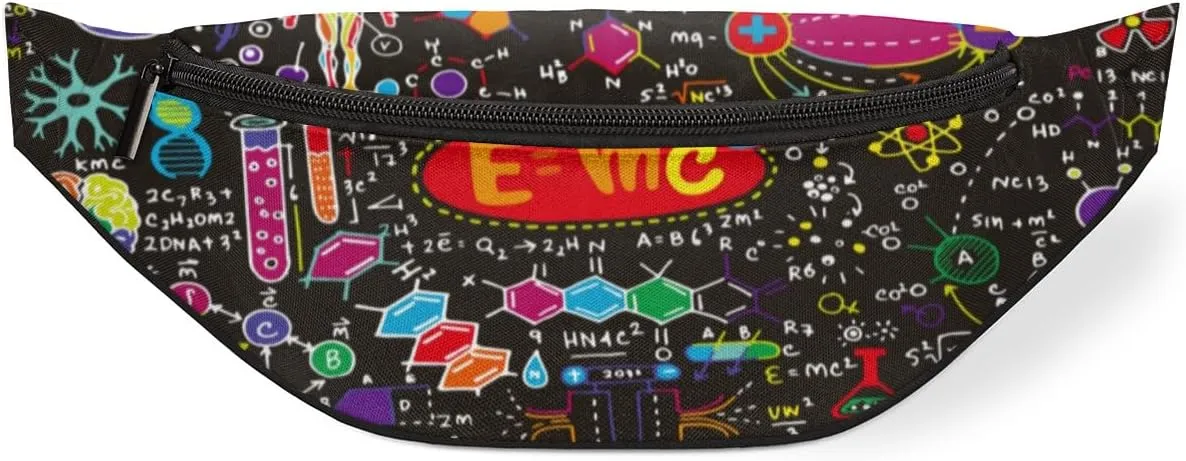 Fanny Pack for Women Men Waist Pack Cartoon Physics Element Pattern Crossbody Bag with Adjustable Straps for Hiking Running Walking Travel Cycling